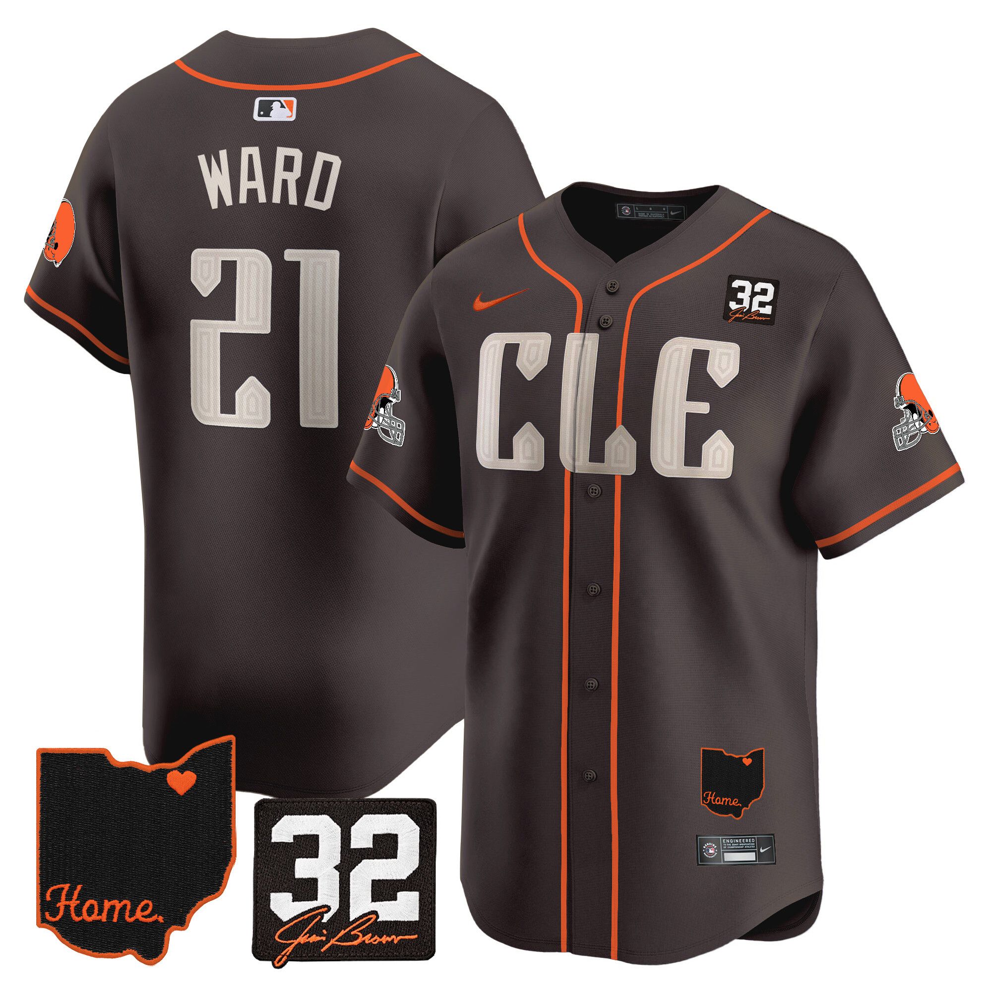 Men Cleveland Browns #21 Ward Brown Home Patch Vapor Premier Limited 2024 Nike NFL Jersey
